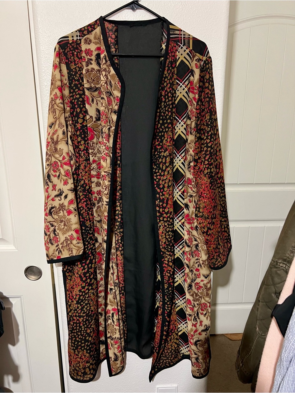 Woman’s KOOS Long Open Front Patchwork Kimono Jacket
